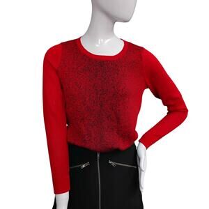 Apt 9 Shimmery Knit Top Size XS Red and Black Long Sleeve Crewneck High Low Cut